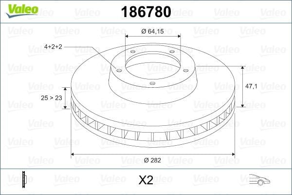VALEO 186780 ÖN FREN DİSKİ HAVA KANALLI HONDA ACCORD 1.8L F18B2 CG8 EURO 99-02 282 çap x 4 bijon - Takım disk fiyatıdır - Görsel 1