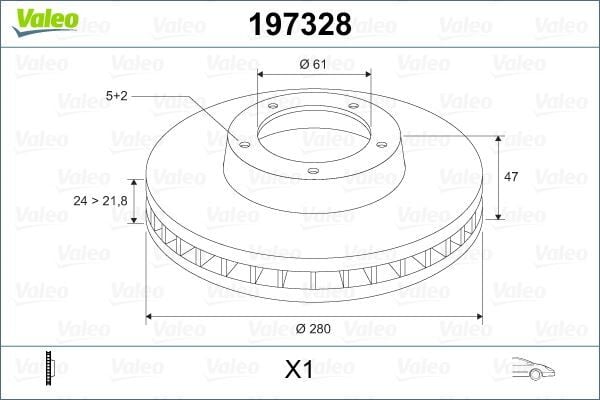 VALEO 197328 ÖN FREN DİSKİ RENAULT LAGUNA II 01>07 280x21.8 HAVALI 5 DELİK - Görsel 1