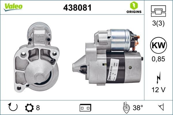VALEO 438081 MARŞ MOTORU 12V 8 DİŞ LOGAN- KNG- CLIO I- MGN I 1.4 98- - Görsel 1