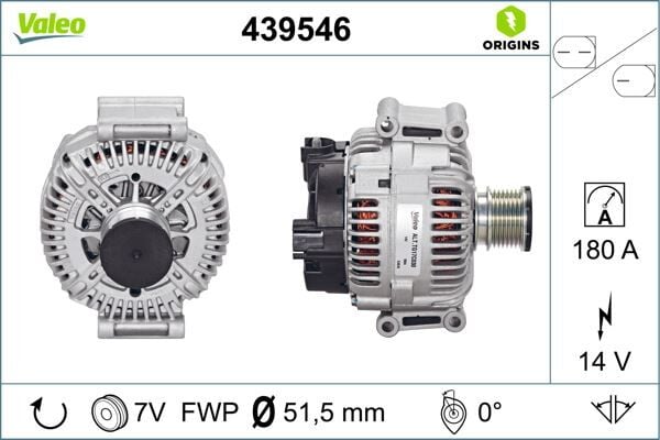 VALEO 439546 ALTERNATOR 14V 180A MERCEDES W203 W204 W211 W212 W164 W463 W639 B906 - Görsel 1