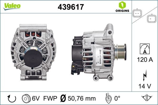VALEO 439617 ALTERNATÖR ŞARJ DİNAMOSU KOMPLE 120amp GRANDLAND-P207-P208-P308-P508-P3008-P5008-PARTNER TEPEE-B ERLINGO-C3-C4-C5-DS3-DS4 1.6 VTI-THP MİNİ COOPER 06 > 6 KANAL - Görsel 1