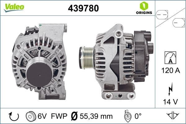 VALEO 439780 ALTERNATOR A115 14V 120A. FCA 500 C 07- FIORINO 07- NEMO 10- BIPPER 10> - Görsel 1