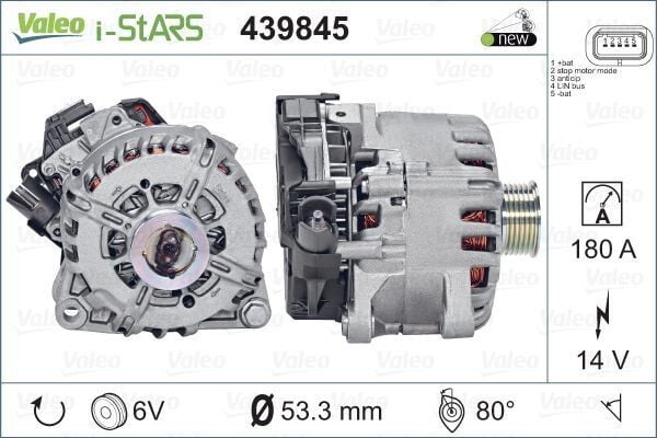 VALEO 439845 ALTERNATÖR KOMPLE 14v180a PARTNER-BERLINGO-P208-P308-P508-P2008-P3008-P5008-C3-C4-C5-DS3-DS4-DS5 1.4-1.6 HDİ ST60C017 START-STOP-KLİMALI - Görsel 1