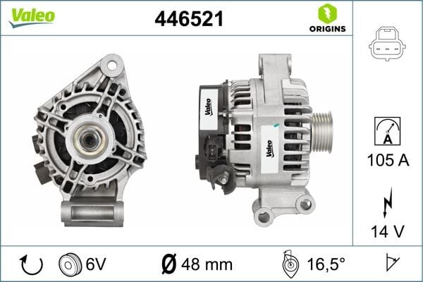 VALEO 446521 ALTERNATÖR FORD FOCUS-FİESTA-CMAX 98> 1.25-1.4-1.6 ZETEC 105 AMP DAN587 - Görsel 1