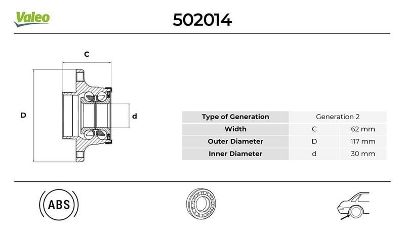 VALEO 502014 ARKA TEKER PORYASI RULMANLI DOBLO-BIPPER-NEMO-TEMPRA-MAREA-PALIO-SIENA-PUNTO-FIORINO-LINEA ABS Lİ 30x117x61.7 - Görsel 1