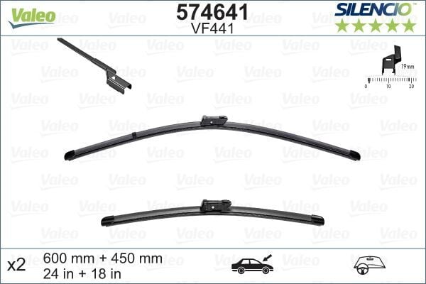 VALEO 574641 ÖN SİLECEK SÜPÜRGE TAKIMI PEUGEOT P308 13>21 HYUNDAI İ30 07>11 SKODA SUPER B 08>15 VW TOURAN 03>10 C ADDY 15>20 KIA CEED 07>12 Flat Blade VM441 X2 600 450 mm - Görsel 1