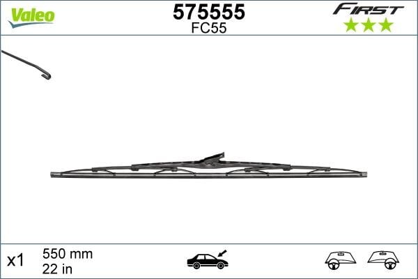 VALEO 575555 SİLECEK SÜPÜRGESİ 55cm x1 NORMAL TİP FİRST ÜNİVERSAL - Görsel 1