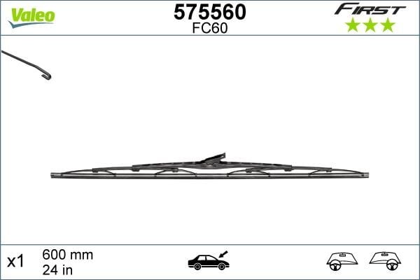 VALEO 575560 SİLECEK SÜPÜRGESİ 60cm x1 NORMAL TİP FİRST ÜNİVERSAL - Görsel 1
