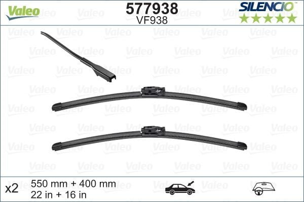 VALEO 577938 SİLENCİO VF938 X2 550 400MM ÖN LODGY-DOKKER SİLENCİO X-TRM FLAT BLADE MUZ TİPİ SİLECEK BİNEK - Görsel 1
