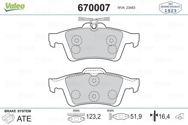 VALEO 670007 ARKA BALATA FOCUS II CMAX 03> CONNECT 02> LAGUNA III 07> OPEL VECTRA C 02> SIGNUM 03> CITROEN C5 08> PEUGEOT P508 10>18 - Görsel 1