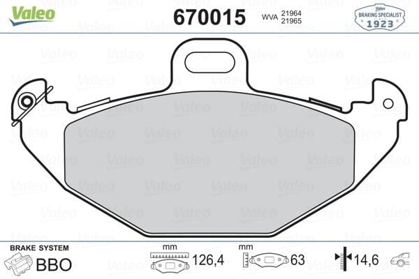 VALEO 670015 ARKA FREN BALATASI RENAULT LAGUNA 93>01 ESPACE III 96>00 1.6 1.8 1.9dCi 2.0 16V 2.2 3.0 - Görsel 1