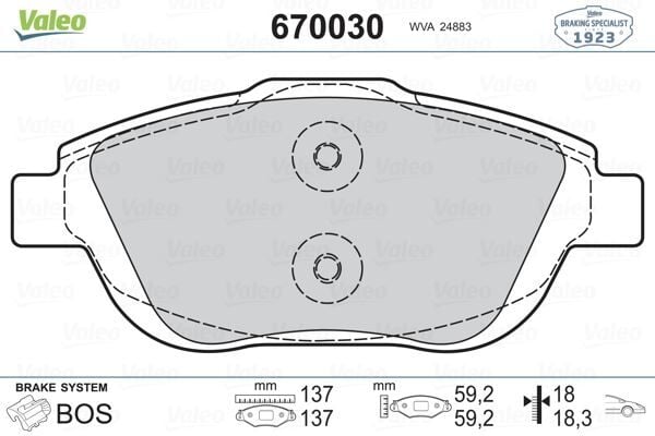 VALEO 670030 ÖN FREN BALATASI CORSA F 19> CROSSLAND 17> MOKKA 20> C3 II-III-AIRCROSS 09> C4 14> 208 19> 2008 19> DS3 15> 15 İNÇ 283mm - Görsel 1