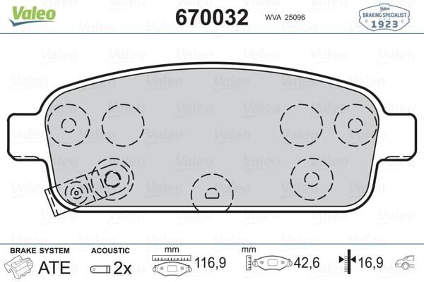 VALEO 670032 ARKA FREN BALATASI ASTRA J 09> MOKKA 12> ZAFIRA C 12> CRUZE 09> TRAX 11> AVEO HB 13> - Görsel 1
