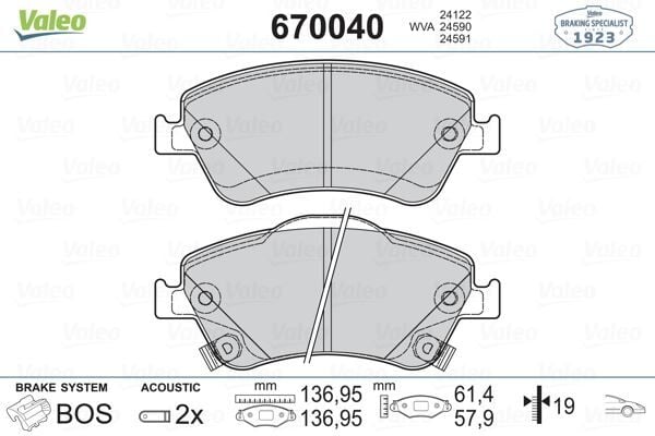VALEO 670040 ÖN FREN BALATA TOYOTA AURIS. COROLLA 1.4L 1NDTV NDE150 D-4D dizel 07-> - Görsel 1