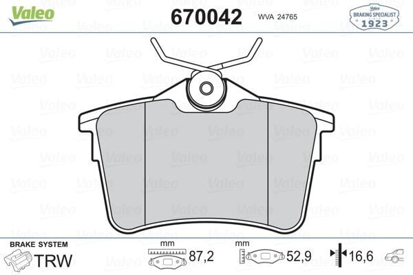 VALEO 670042 ARKA FREN BALATASI P307 00>09 P308 07>14 PARTNER 08> PARTNER TEPEE 08> BERLINGO 08> C4 04>16 XSARA PICASSO 99>11 DS4 15>18 - Görsel 1