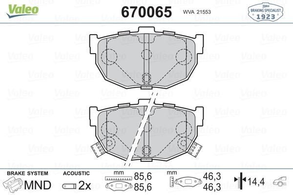 VALEO 670065 ARKA FREN BALATA HYUNDAI ELANTRA 1.6L G4ED 01-06 / COUPE 1.6L 96-02 / KIA CERATO 1.6L G4ED 04-> 1.5L D4FA CRDİ 04-06 1.6L D4FB 07-10 2.0L D4EA dizel 04-06 - Görsel 1