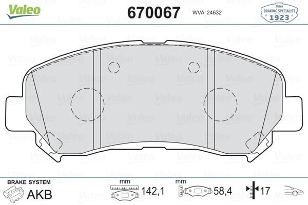 VALEO 670067 ÖN FREN BALATA NISSAN QASHQAI 1.5L Dci K9K dizel 1.6L 2.0L HR16 HR20 J10 06-13 / X-TRAIL 2.0L QR20 T 31 07-> 2.0L M9R T31 dizel 07-> / KOLEOS 2.0 DCI 08 > - Görsel 1