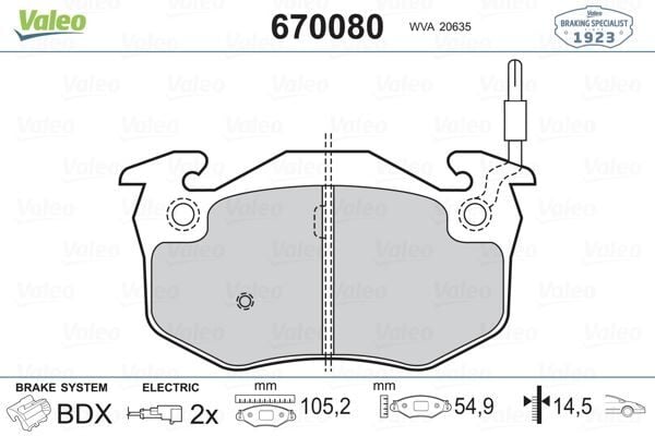 VALEO 670080 ÖN BALATA RENAULT R5 72>85 CLIO I 91>98 EXPRESS 85>92 TWINGO I 93>07 FİŞLİ - Görsel 1