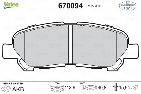 VALEO 670094 ARKA BALATA TOYOTA HIGHLANDER 13> - Görsel 1