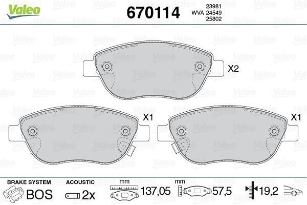 VALEO 670114 ÖN BALATA CORSA D BÜYÜK TİP 1.3 CDTI 07/06 > FIAT 500L 12> 0.9T 1.4 1.3D MTJ 1.6D MTJ - Görsel 1