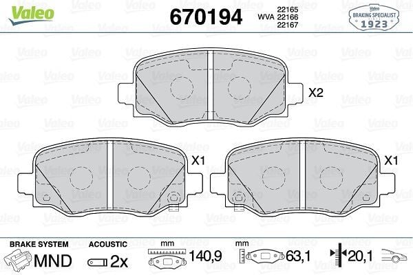 VALEO 670194 ÖN FREN BALATASI FIAT 500X 14> JEEP RENEGADE 14> COMPASS 20> 1.3D MTJ 1.3TB 1.4 1.6D MTJ 1.6E-TORQ 2.0D MTJ - Görsel 1
