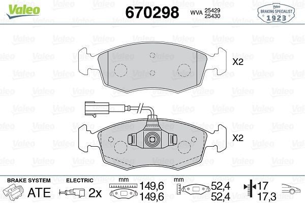 VALEO 670298 ÖN FREN BALATASI FIAT 500 10> 500 C 12> PUNTO 09> PUNTO EVO 09> K:17.1 MM G:149.3 MM - Görsel 1