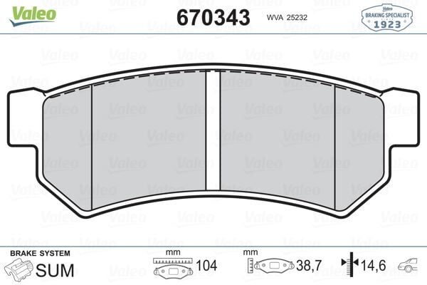 VALEO 670343 ARKA BALATA LACETTI 1.4 16V 1.6 1.8 05/2003 > NUBIRA SEDAN;KOMBI 1.4 1.6 1.8 01/2005 > - Görsel 1