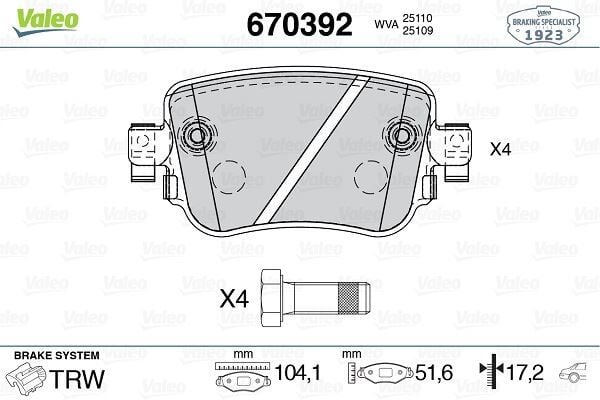 VALEO 670392 ARKA BALATA VW CADDY IV 2.0TDI 15 > CUUF-DFSF 104.1x17.2x51.6 - Görsel 1