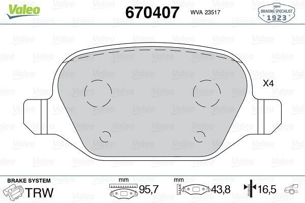 VALEO 670407 ARKA FREN BALATASI FIAT LINEA 09> ALFA 147 01>156 97>03 GT 03>10 - Görsel 1
