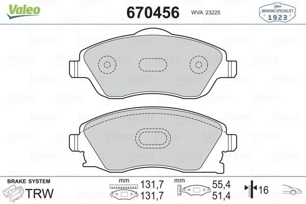 VALEO 670456 ÖN BALATA COMBO C-CORSA C 1.3-1.7 CDTI 01 > MERIVA 03 > TIGRA 04 > - Görsel 1