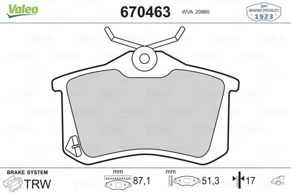 VALEO 670463 DİSK FREN BALATASI ARKA RENAULT MEGANE II. III. IV HB. FLUENCE; PEUGEOT 207. 307. 308. PARTNER II. - Görsel 1