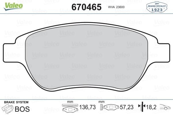 VALEO 670465 ÖN FREN BALATASI PEUGEOT P207 06> P307 00> PARTNER 03> CITROEN BERLINGO 00> C3 02> C4 04> XSARA 00> FIAT DOBLO 01> - Görsel 1