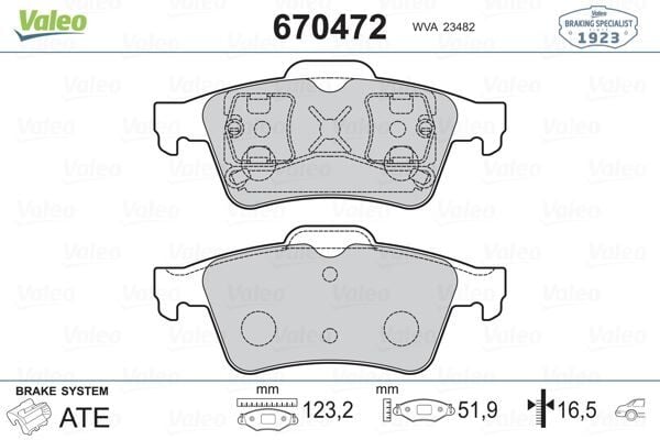 VALEO 670472 ARKA BALATA RENAULT LAGUNA II 01>07 MEGANE II 02>08 LATITUDE 11> VECTRA C 03>FOCUS II 05>CONNECT 06> CMAX 06> PRIMERA 02> - Görsel 1
