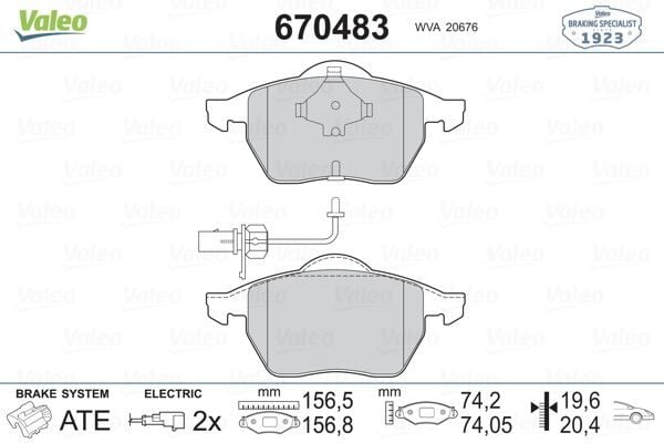 VALEO 670483 ÖN BALATA FİŞLİ PASSAT 96-01 A6 94-97 100 AVANT 1.8-2.0-2.5-2.6 TDI 16V GDB1049 - Görsel 1