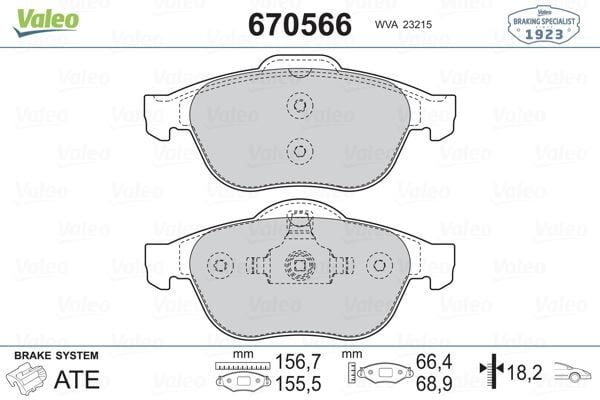 VALEO 670566 ÖN FREN BALATASI RENAULT LAGUNA II 01>05 LAGUNA III 07>15 MEGANE II 02> - Görsel 1