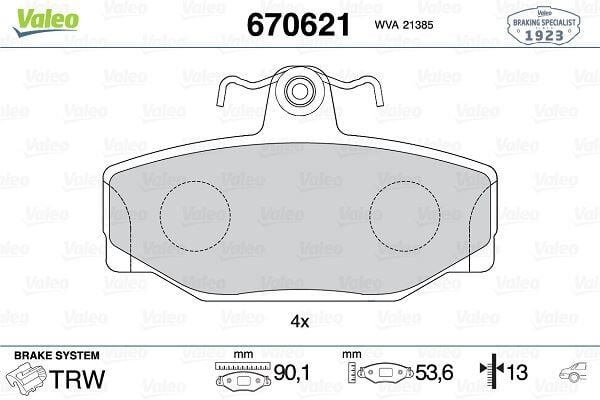 VALEO 670621 ARKA BALATA VOLVO V70 2.0T 2.3 2.5 97-3.00 XC70 2.4T 97-9.02 S70 98-99 740 760 780 940 S90 V90 - Görsel 1