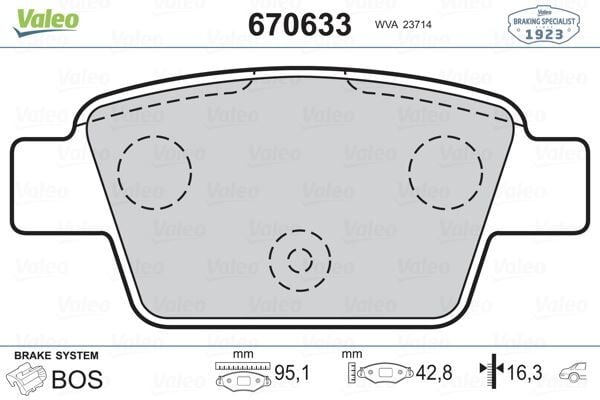 VALEO 670633 ARKA FREN BALATASI FIAT STILO 02> LINEA 07> BRAVO II 07>14 ALFA ROMEO MİTO 08> MULTIPLA 99> - Görsel 1