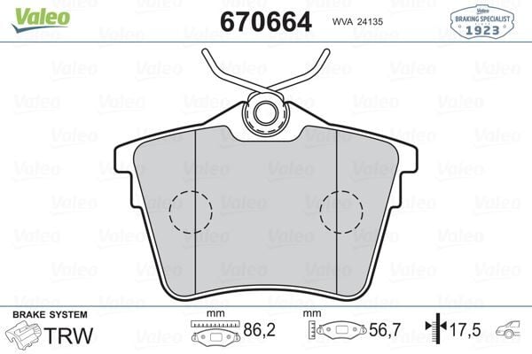 VALEO 670664 ARKA FREN BALATASI PEUGEOT P407 1.6 HDI 1.8-2.0 04> 607 00> CITROEN C5 08> - Görsel 1