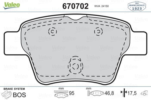 VALEO 670702 ARKA FREN BALATASI PEUGEOT P307 00> P307 SW 02> P307 CC 03> P207 06> CITROEN C4 04>08> KÜÇÜK TİP - Görsel 1