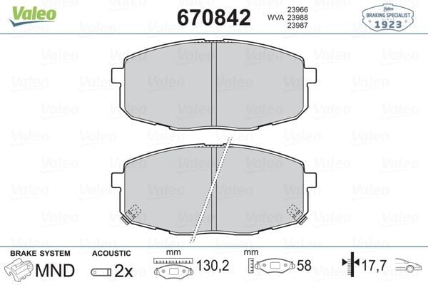 VALEO 670842 ÖN FREN BALATA HYUNDAI İ30 1.6L D4FB CRDi dizel 07-11 1.4L 1.6L benzinli 08-> / KIA CERATO 1.6L ben zinli 10-> / CEED 1.4L 1.6L benzinli 07-> - Aşınma ikaz soketli - Görsel 1