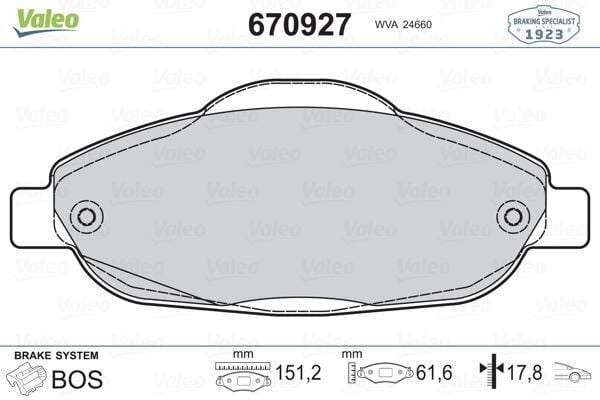 VALEO 670927 ÖN BALATA P308 1.4 1.6 HDİ 2.0 HDİ 07> P308 SW 07> P308 CC 1.6 HDİ 09> P3008 13> 1.6 HDI-VTI - Görsel 1