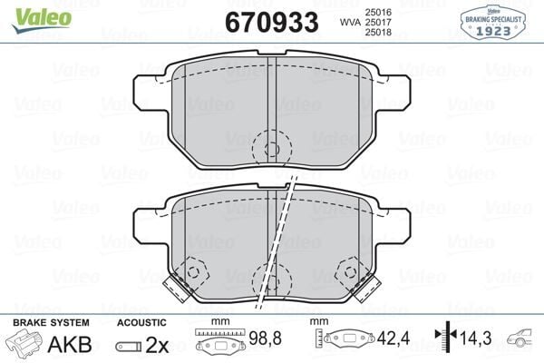VALEO 670933 ARKA FREN BALATA TOYOTA AURIS. COROLLA 1.6L 1ZR-FE ZRE151 07-11 / 1.33L 1NR-FE NRE150 6 vites 10-> - Görsel 1
