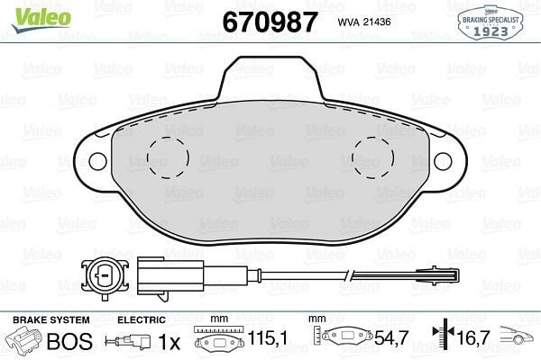 VALEO 670987 ÖN BALATA FİŞLİ FIAT PANDA 1.2 09 > PANDA 1.4 10 > 500 1.2 11/08 > FORD KA 1.2 2.09 > - Görsel 1