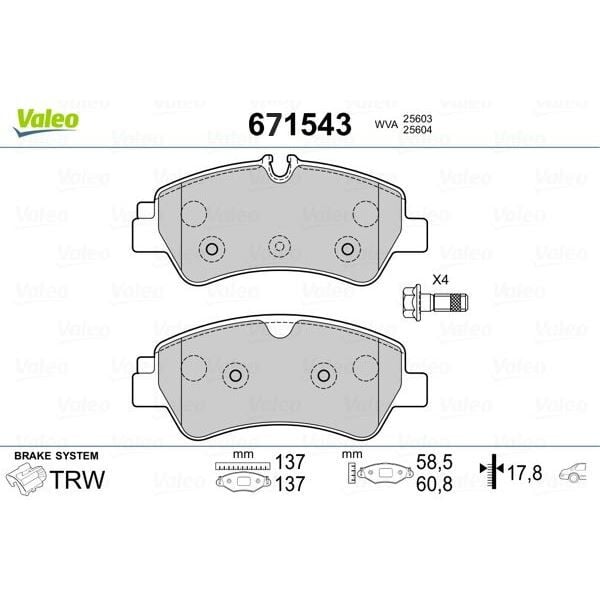 VALEO 671543 ARKA BALATA FORD TOURNEO CUSTOM-TRANSIT CUSTOM 2.2 TDCI 12 > KABLOSUZ - Görsel 1