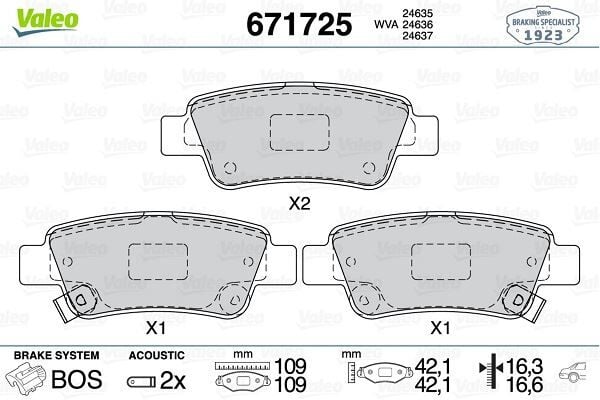VALEO 671725 ARKA FREN BALATA HONDA CR-V 2.2L N22A CTDi dizel RE6 06-> / CR-V 2.0L R20 benzinli RE5 otomatik vite s 07-15 / CR-V 1.6L N16A2 RE6 İ-DTEC dizel 4x2 4x4 13-> - Görsel 1