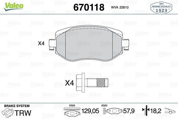 VALEO 9001311 ÖN FREN BALATASI RENAULT MEGANE IV 15> TÜM MOTOR TİPLERİ G:129MM Y:58.4 MM K:18MM FTE KIRMIZI KUTU - Görsel 1