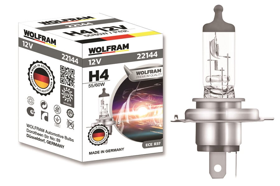 WOLFRAM 22144 AMPUL 12V H4 60/55 P43t STANDART IŞIK TIRNAKLI P43t 64193 - Görsel 1