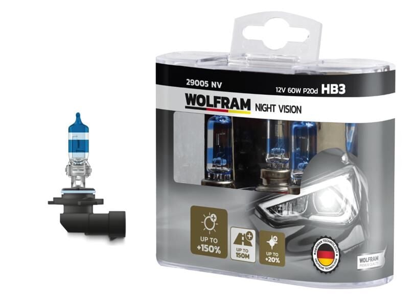 WOLFRAM 29005 NV AMPUL 12V HB3 100 P20d NIGHT VISION 150 FAZLA 20 BEYAZ IŞIK - Görsel 1