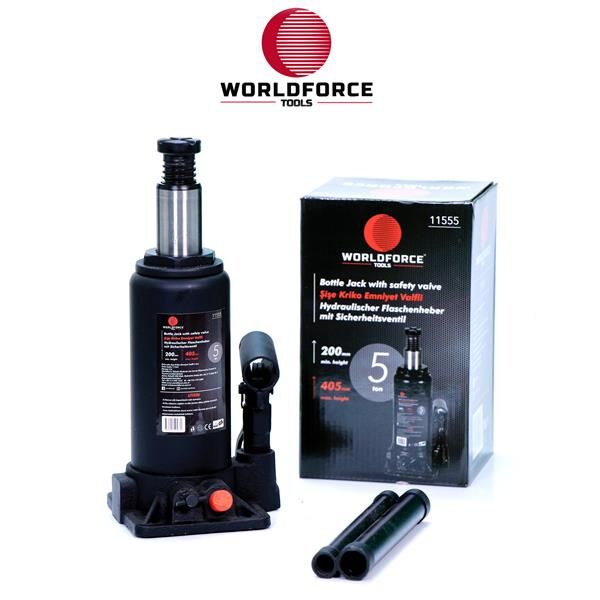 WORLDFORCE 11555 HİDROLİK ŞİŞE KRİKOSU 5 TON 200-405MM GARAJ EKİPMANLARI HIRDAVAT - Görsel 1