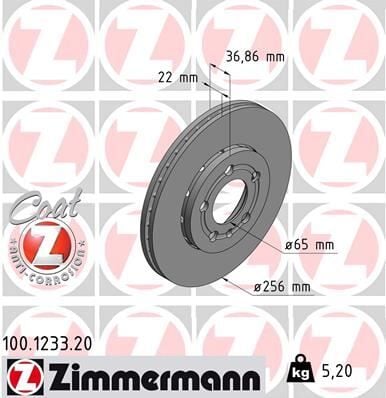 ZIMMERMANN 100.1233.20 ÖN FREN AYNASI GOLF IV-POLO 01>BORA 99-05 LEON 99-06 TOLEDO II IBIZA IV-V A3 96> 256x22x5DLxHAVALI 986478853-DF2803-DF2803BP - Görsel 1